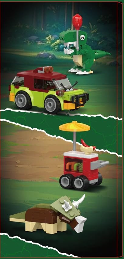 HOGOKIDS Dinosaur Roller Coaster Building Set - 1222PCS Rollercoaster Building Toy with 4 Dinosaur, Off-Road Vehicle, Food Cart, Dinosaur Models Playset Gift for Adults Kids Girls Boys Ages 8-12 Year