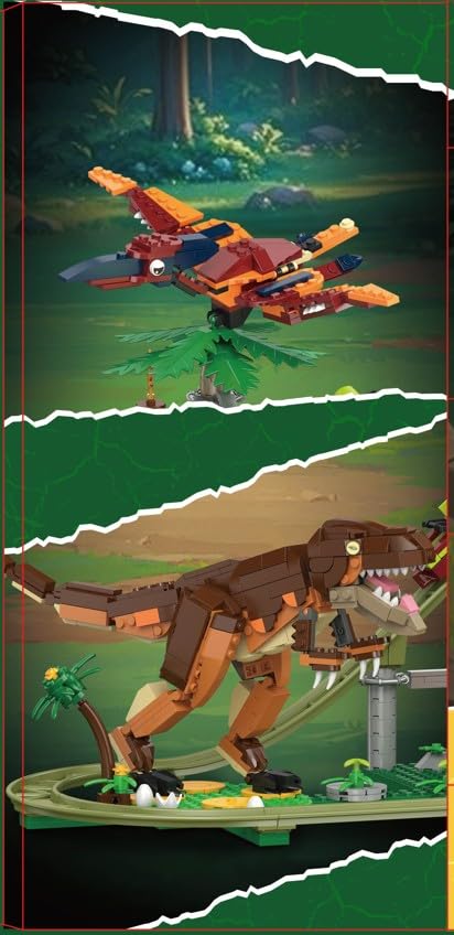 HOGOKIDS Dinosaur Roller Coaster Building Set - 1222PCS Rollercoaster Building Toy with 4 Dinosaur, Off-Road Vehicle, Food Cart, Dinosaur Models Playset Gift for Adults Kids Girls Boys Ages 8-12 Year