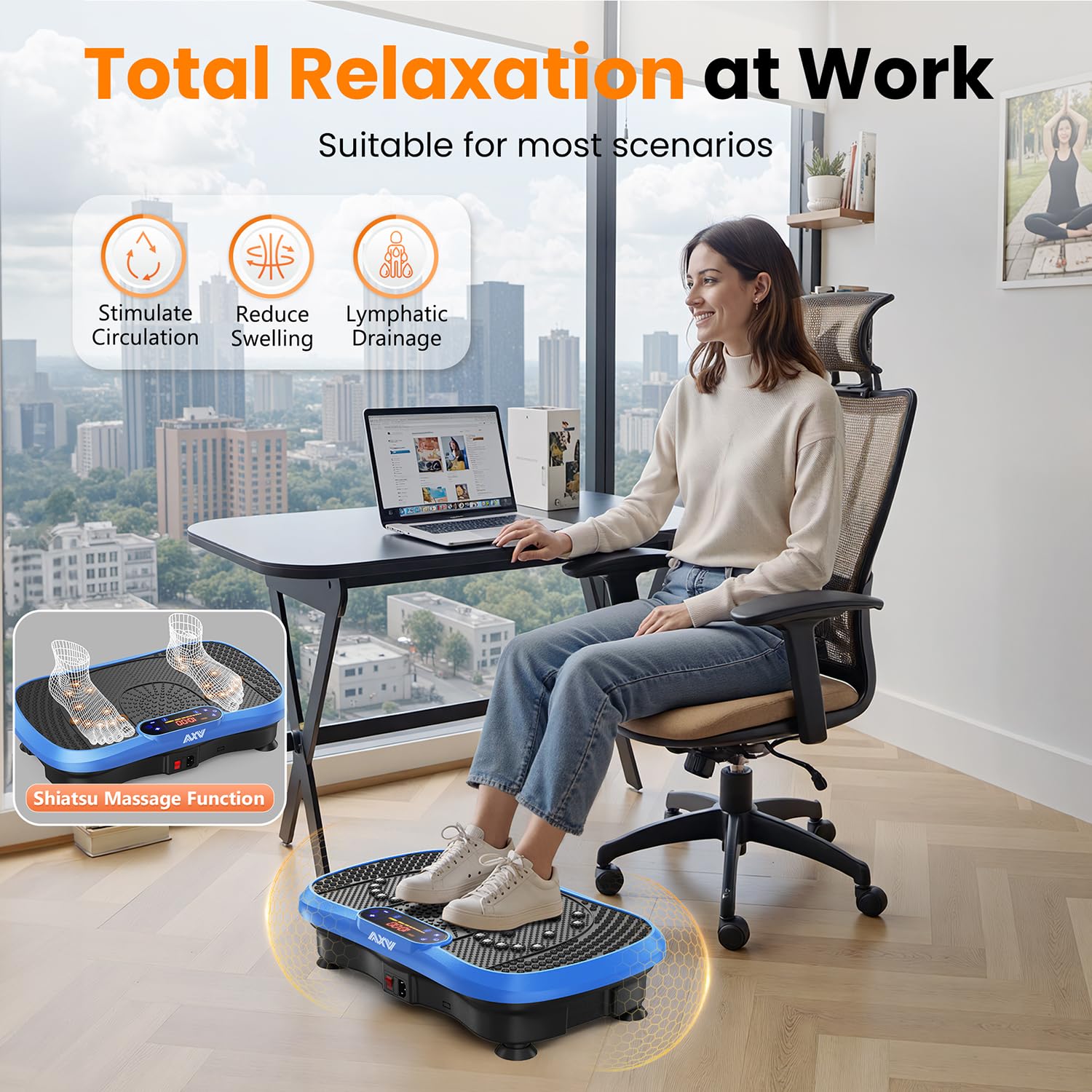AXV Vibration Plate Fitness Platform Exercise Machine Vibrating Shaking Full Body Shaker Workout Vibrate Stand Shake Board Sport Gym for Weight Loss Fat Burner for Women Men