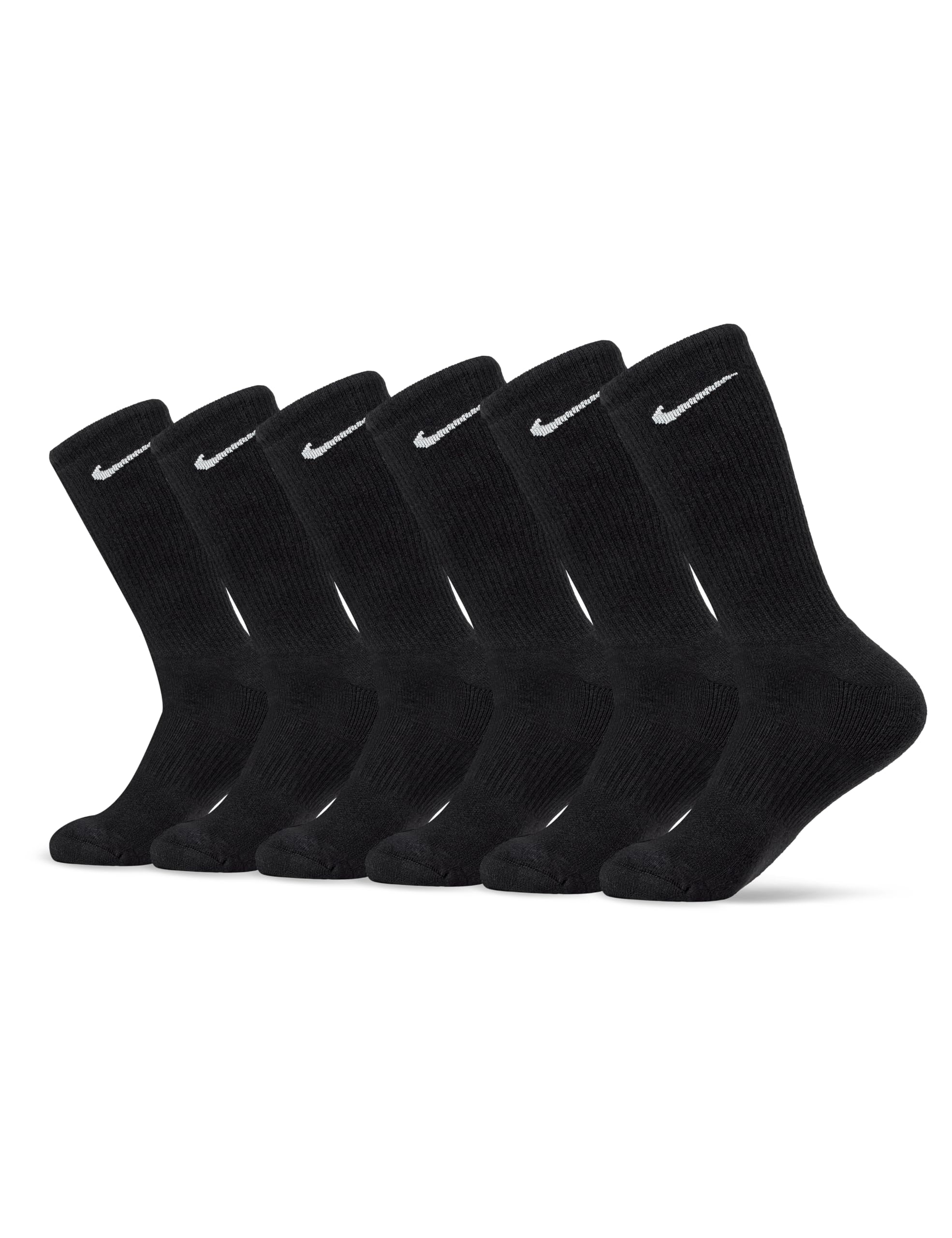 Nike Unisex Everyday Cushioned Training Crew Socks (6 Pairs), Black/White, Large